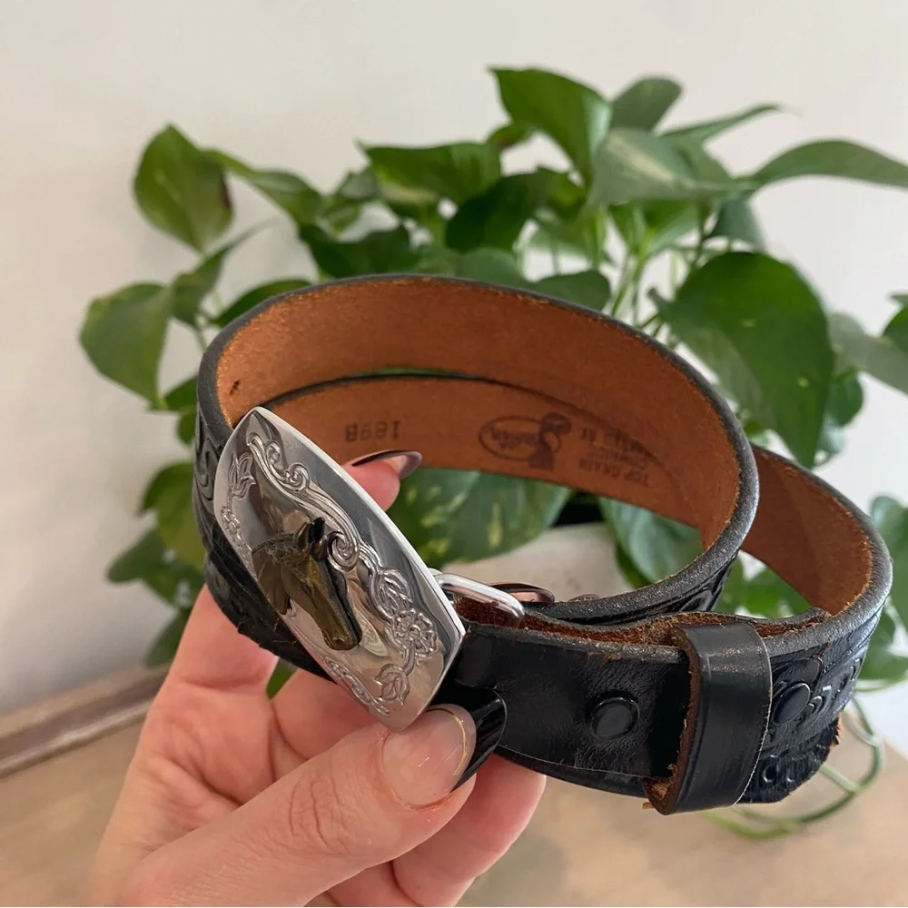 Justin Western Equestrian Brass And Silver Buckle Leather Belt